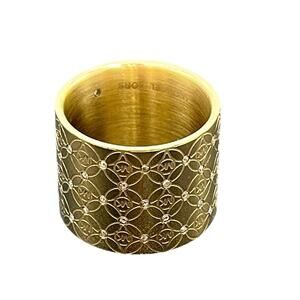 Michael Kors Gold Plated Pave
Monogram Heritage Band Barrel‎ Cigar Ring size 7